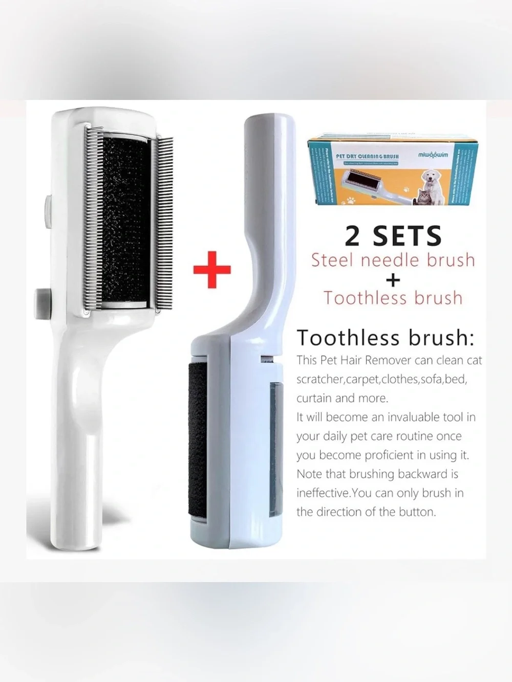 Pet Dry Cleaning Brush By Miwoowim - For Dogs And Cats 2 SETS Steel needle brush